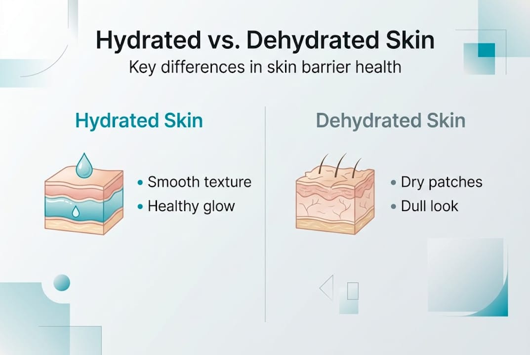 Infographic contrasting hydrated and dehydrated skin