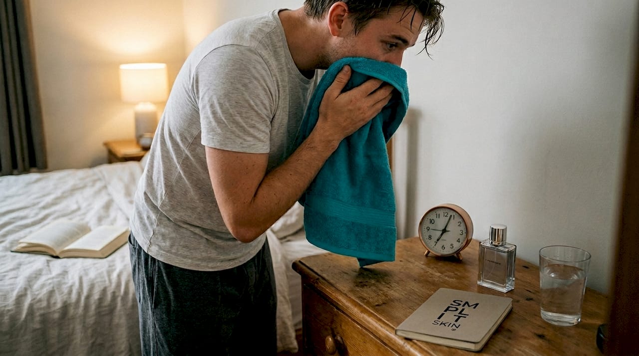 Man patting face dry after cleansing