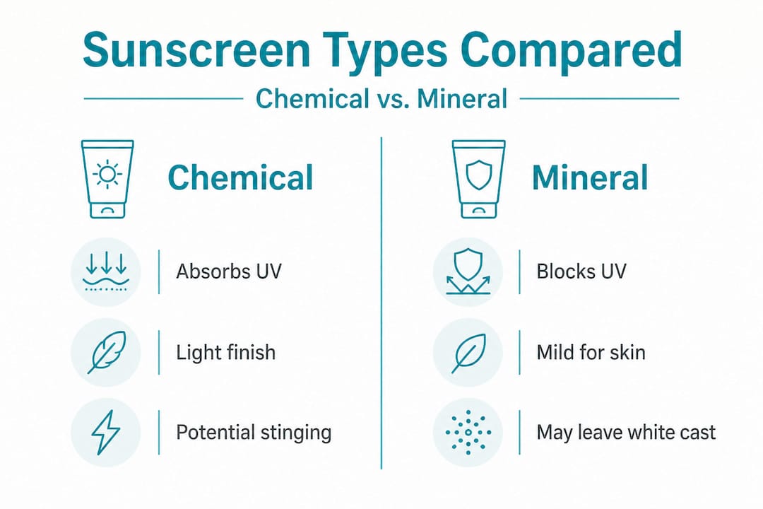 Infographic comparing chemical and mineral sunscreen