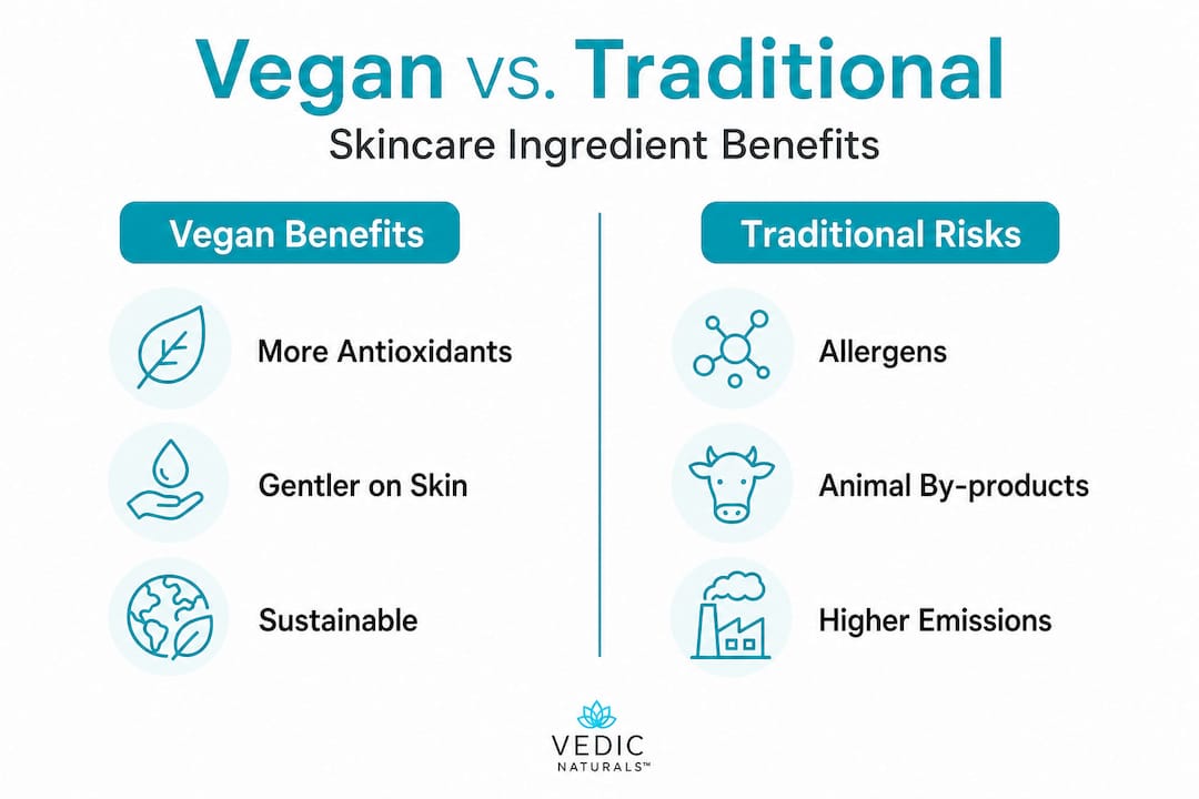 Infographic comparing vegan and traditional skincare benefits
