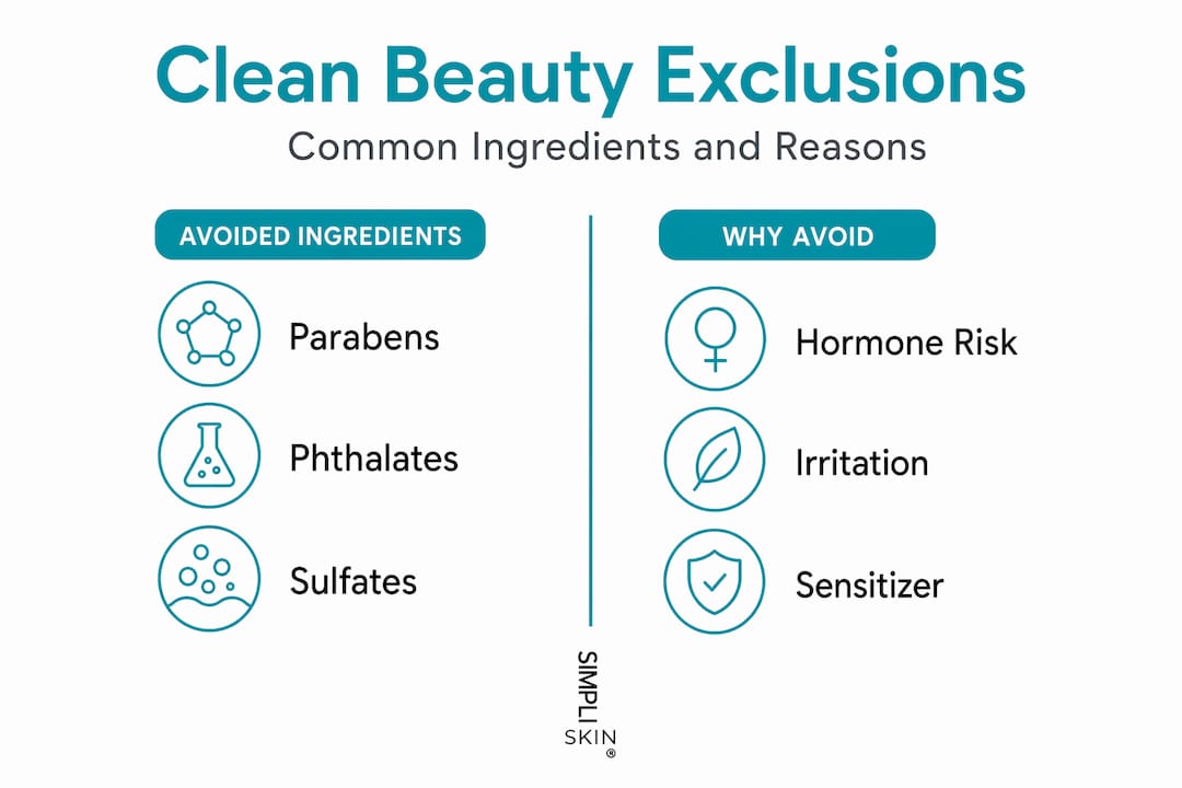 Infographic comparing excluded clean beauty ingredients and reasons
