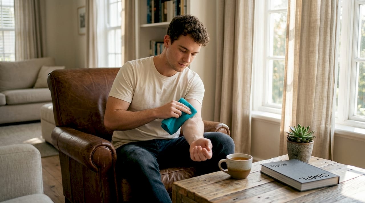 Applying cool washcloth to irritated arm
