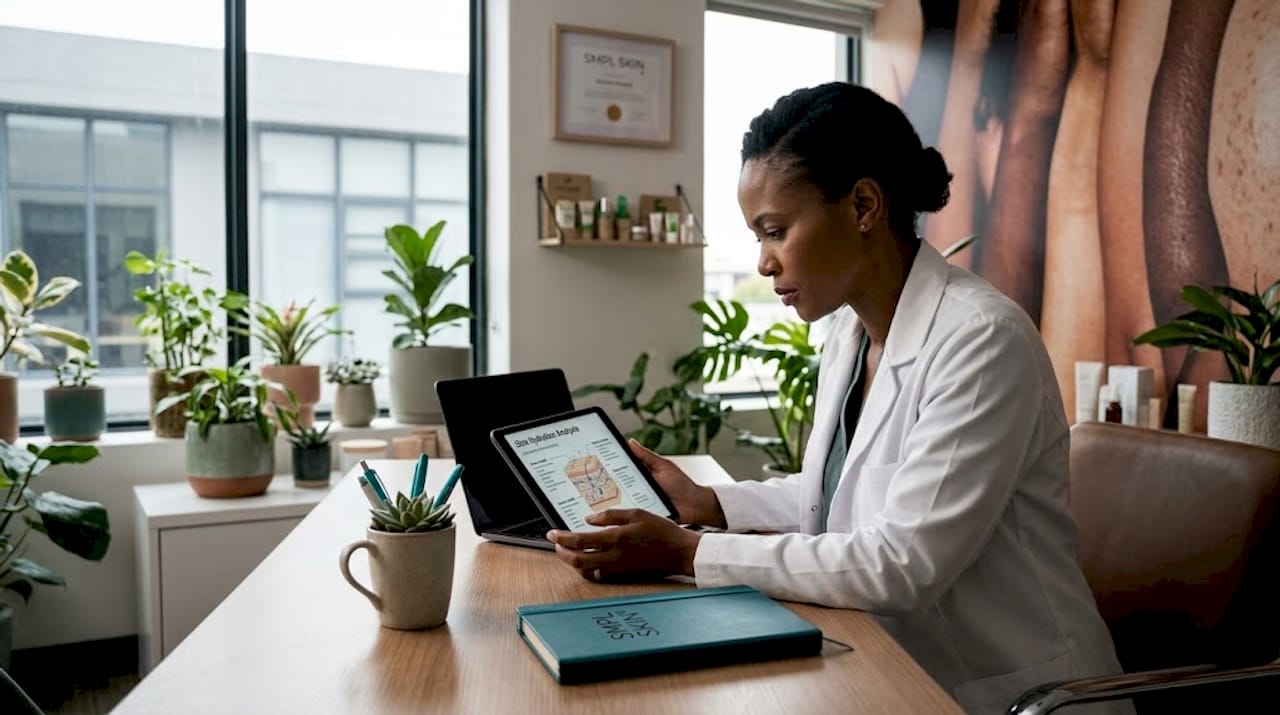Dermatologist reviewing skin barrier health data