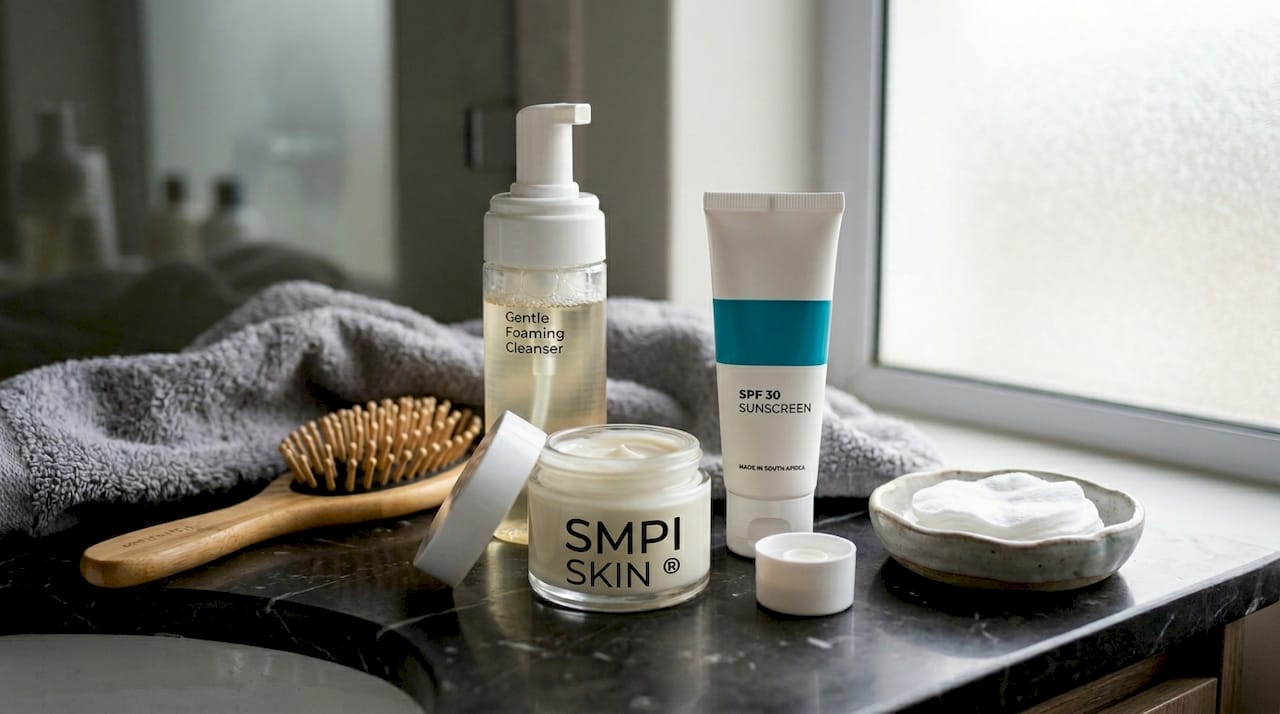 Three essential skincare products on vanity