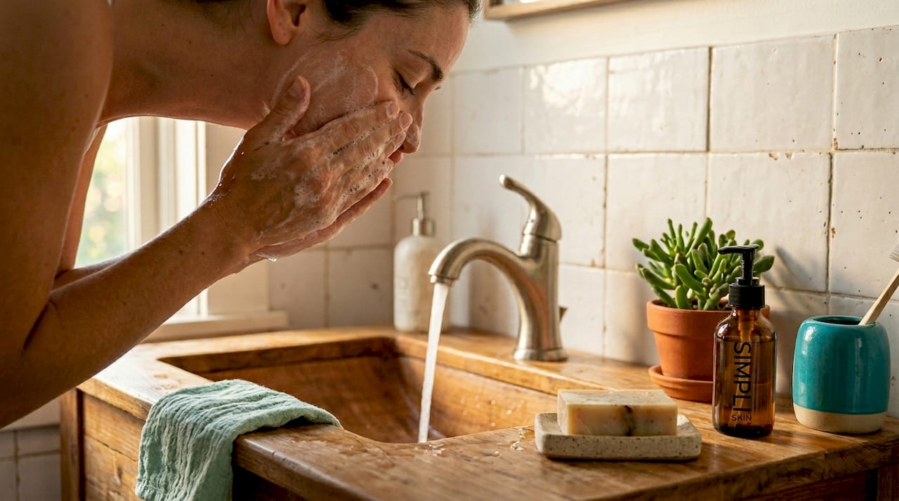 Close-up of hands cleansing face foam