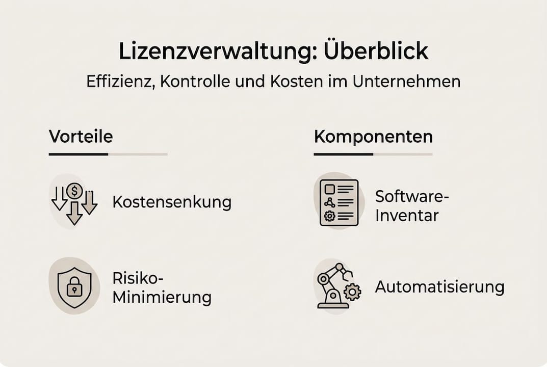 Infografik: Lizenzmanagement auf einen Blick – Vorteile und zentrale Bestandteile