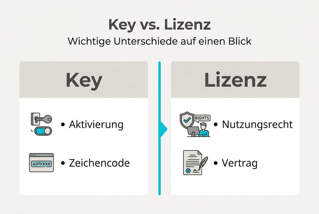 Infografik: Unterschiede zwischen Key und Lizenz – Was steckt dahinter?