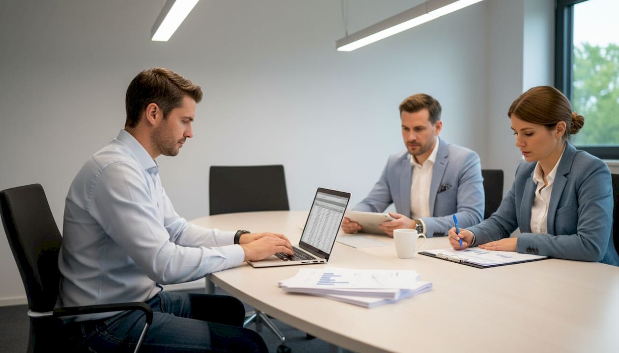 Das IT-Team bespricht den Ablauf beim Softwareeinkauf.