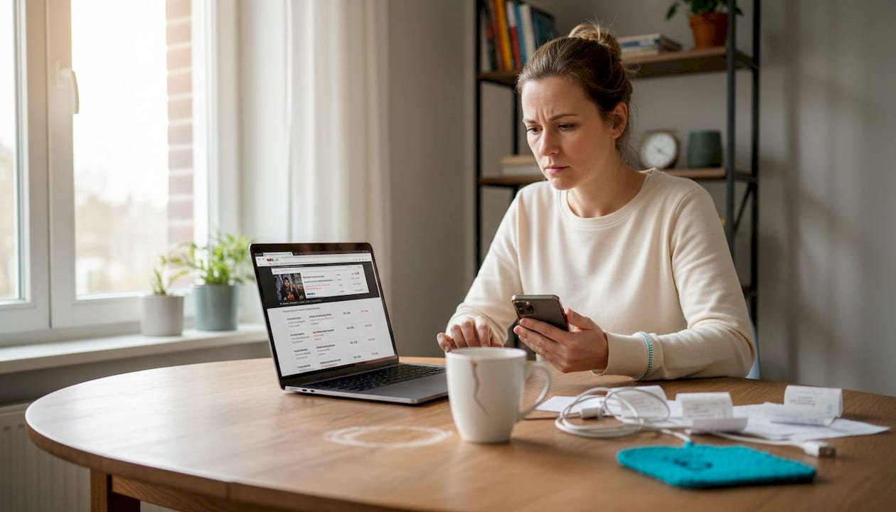 Eine Frau sucht im Internet nach günstigen Angeboten für Gamekeys und vergleicht dabei verschiedene Preise.