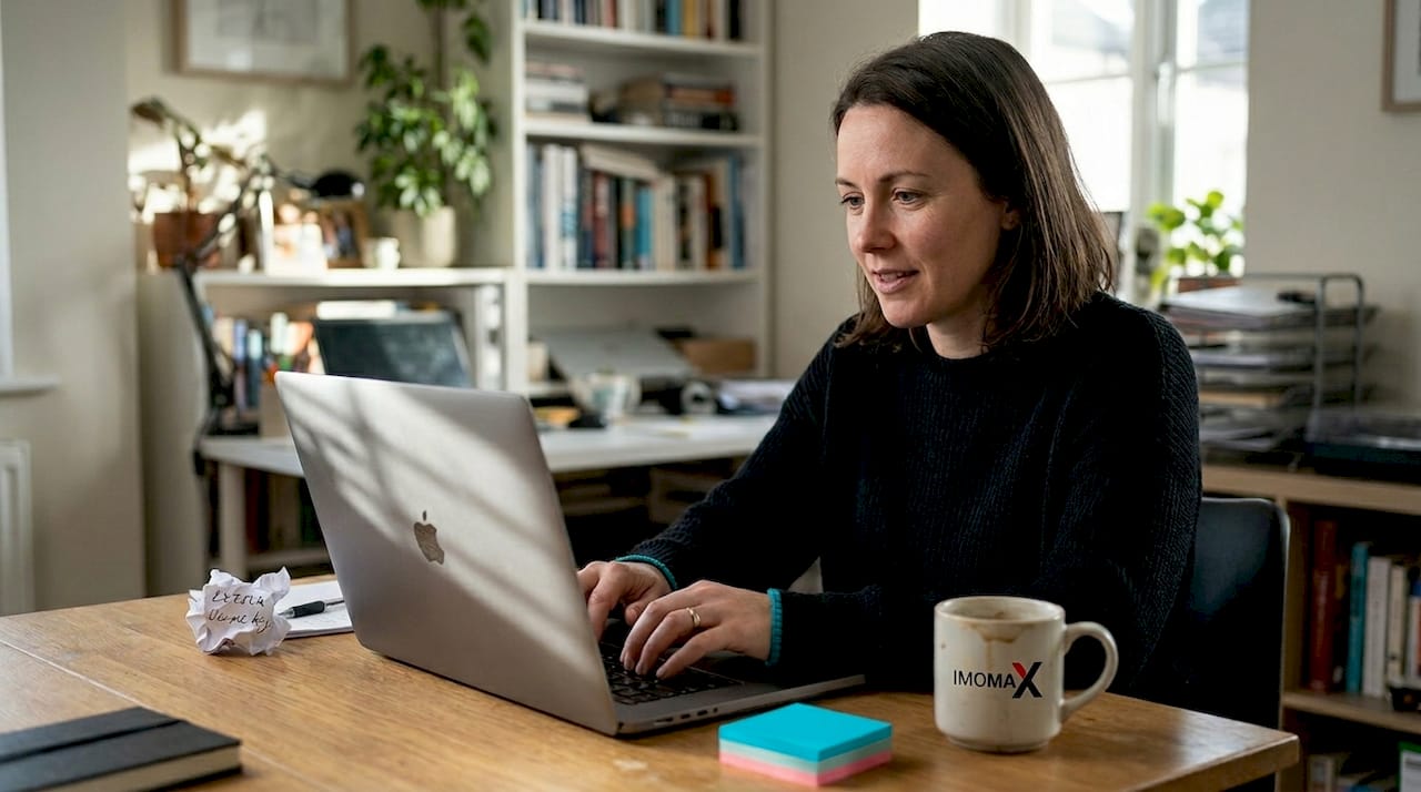 Eine Frau schaltet im Homeoffice eine Software frei.
