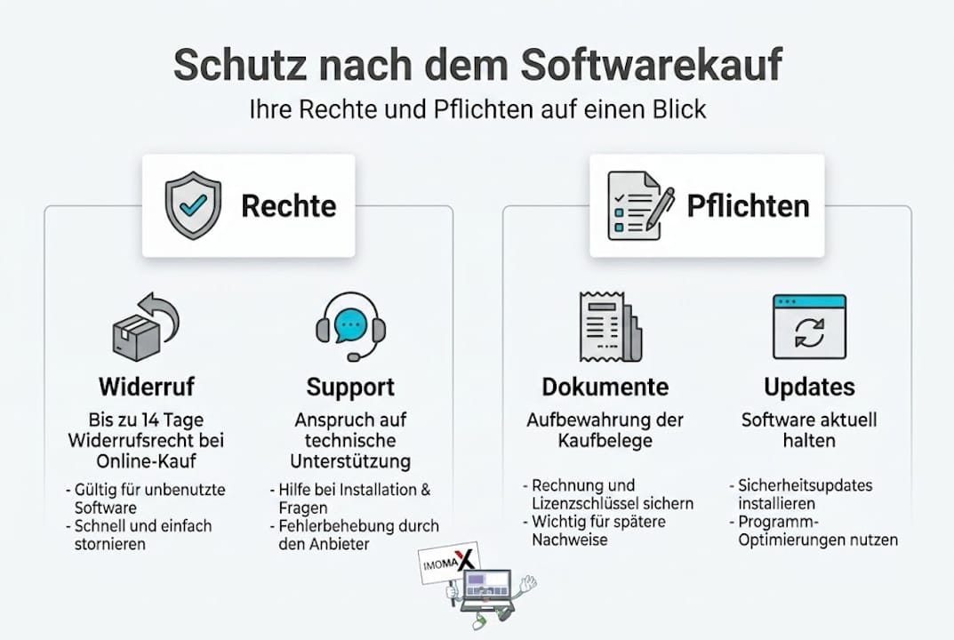 Infografik: Was Sie beim Softwarekauf beachten sollten – Rechte und Pflichten im Überblick