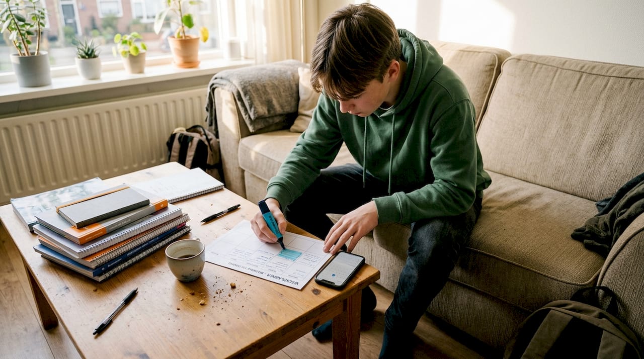 Jongere maakt een weekplanning voor zijn dagelijkse activiteiten