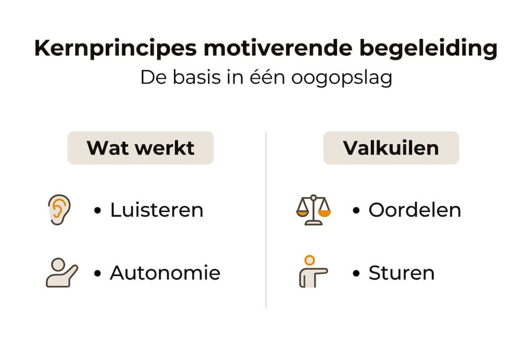 Infographic: overzicht van de belangrijkste principes voor motiverende begeleiding