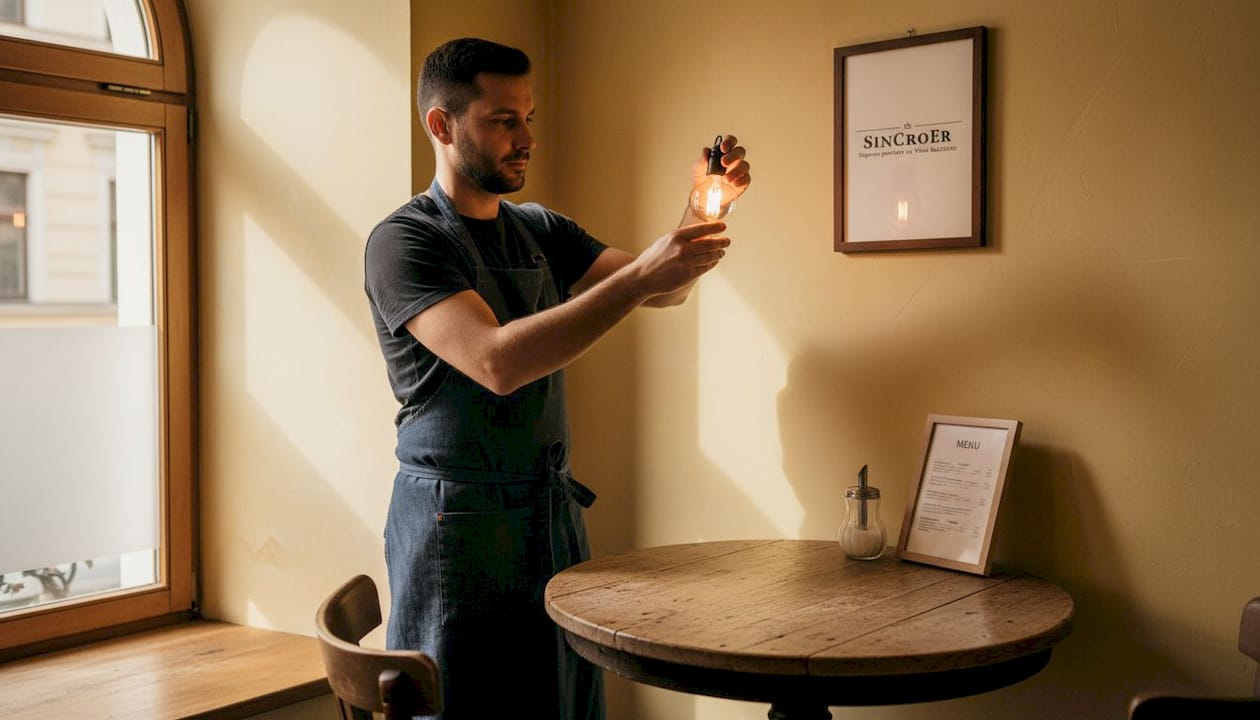 Kafić s ugodnom, toplom rasvjetom i skrivenim kutkom za opuštanje