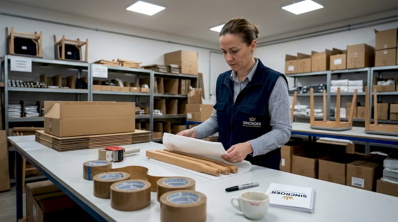 Dobavljač namještaja priprema stolice za isporuku restoranu.