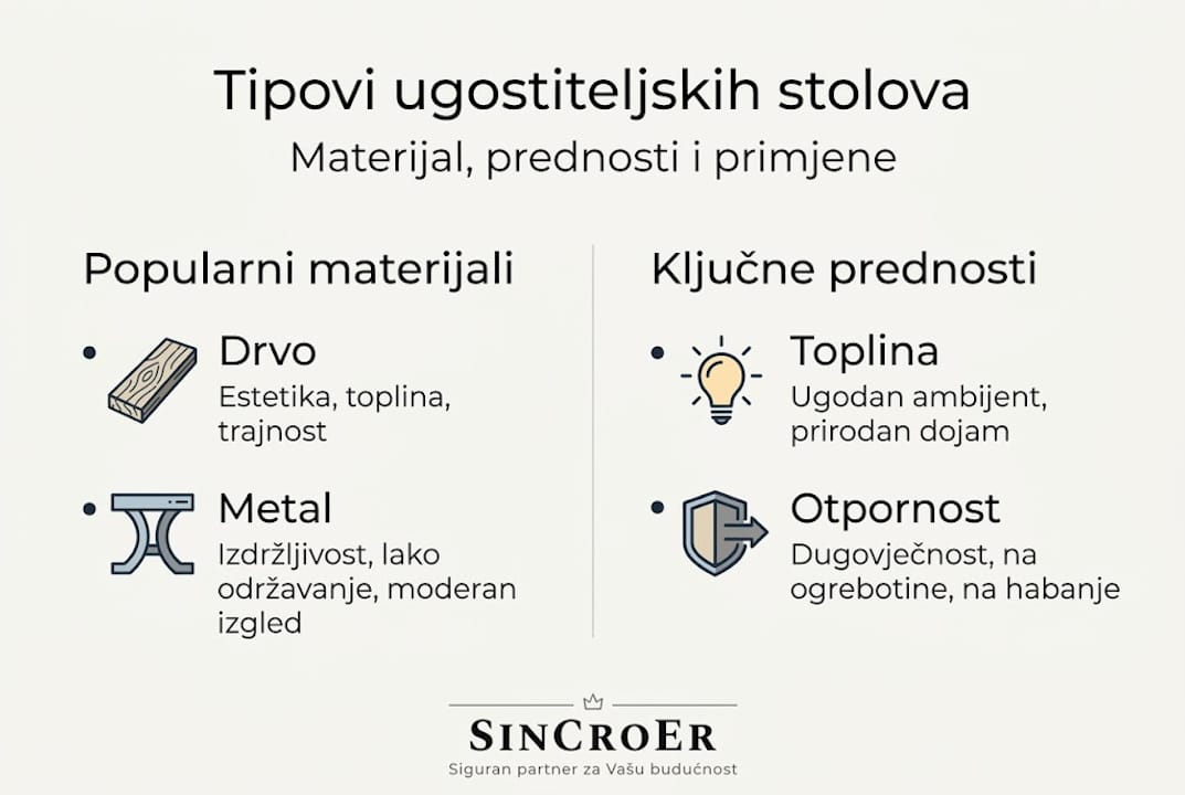 Na ovoj infografici možete pronaći pregled različitih tipova stolova i njihovih najvećih prednosti.