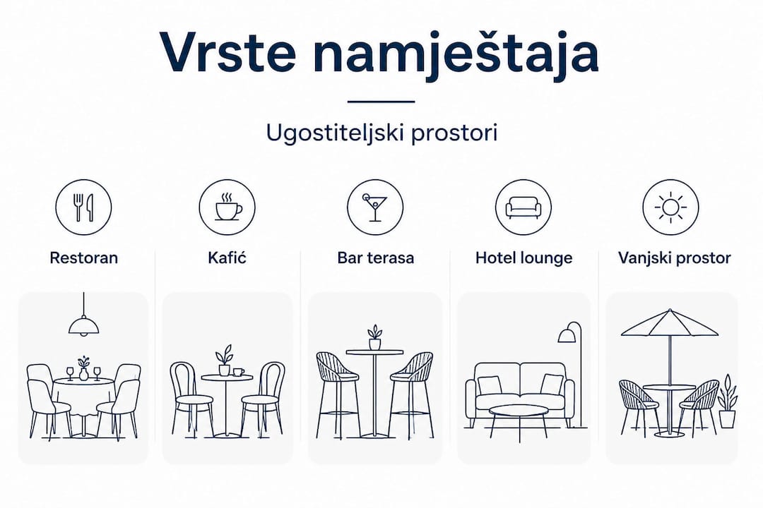 Infografika: pregled različitih tipova namještaja za ugostiteljstvo