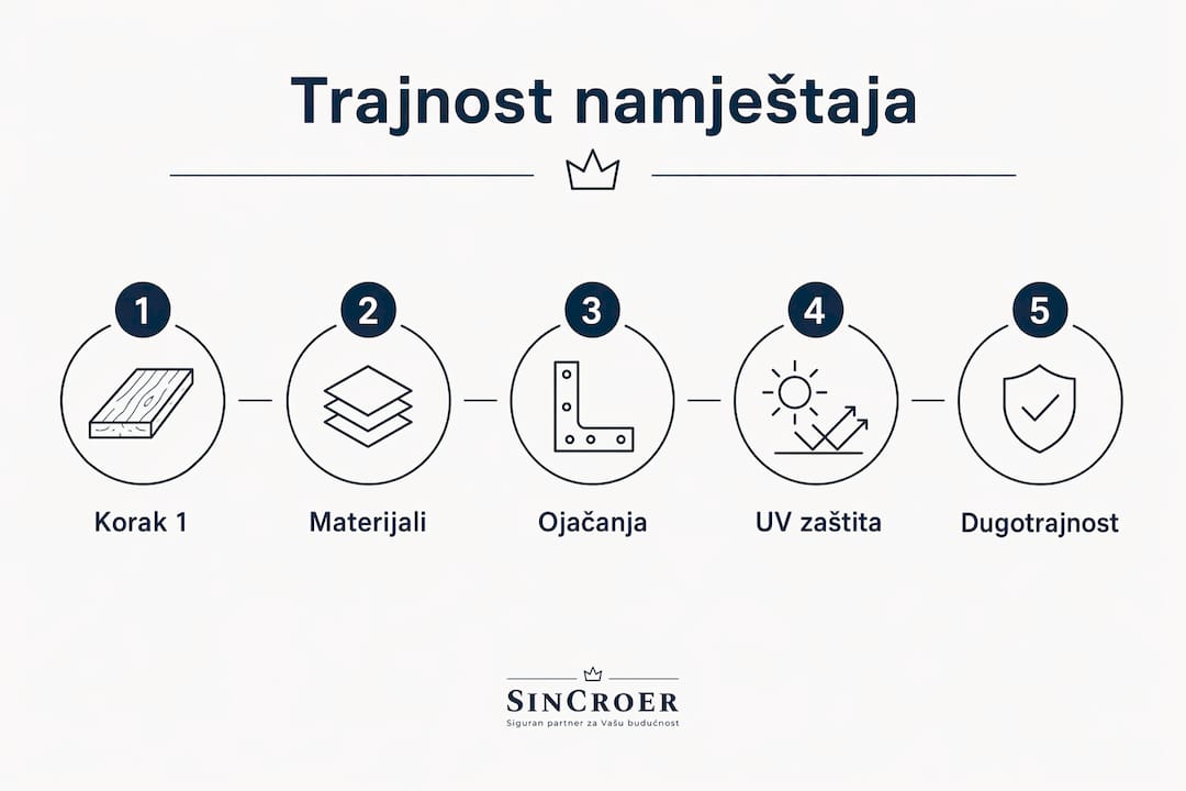 Ova infografika jasno prikazuje u kojim fazama namještaj prolazi kroz testove kvalitete i koliko dugo može trajati u svakodnevnoj upotrebi.