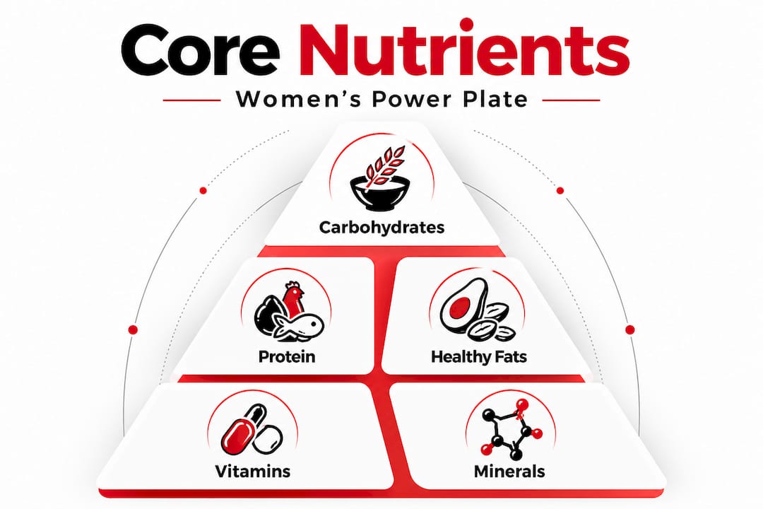 Hierarchy infographic of core nutrients for women