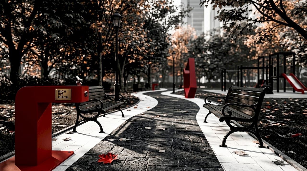 Woman walking on urban park path