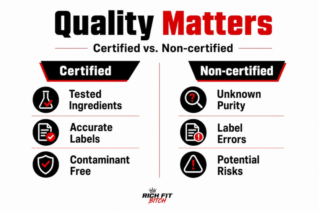 Infographic comparing certified and non-certified supplements