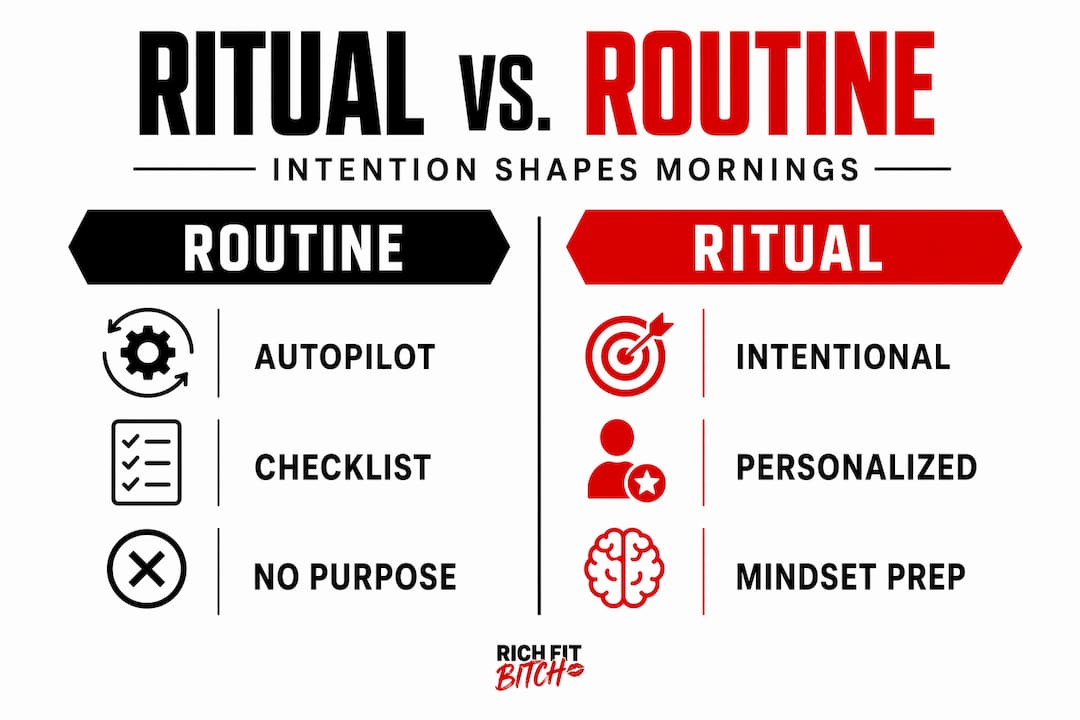 Infographic comparing morning rituals and routines