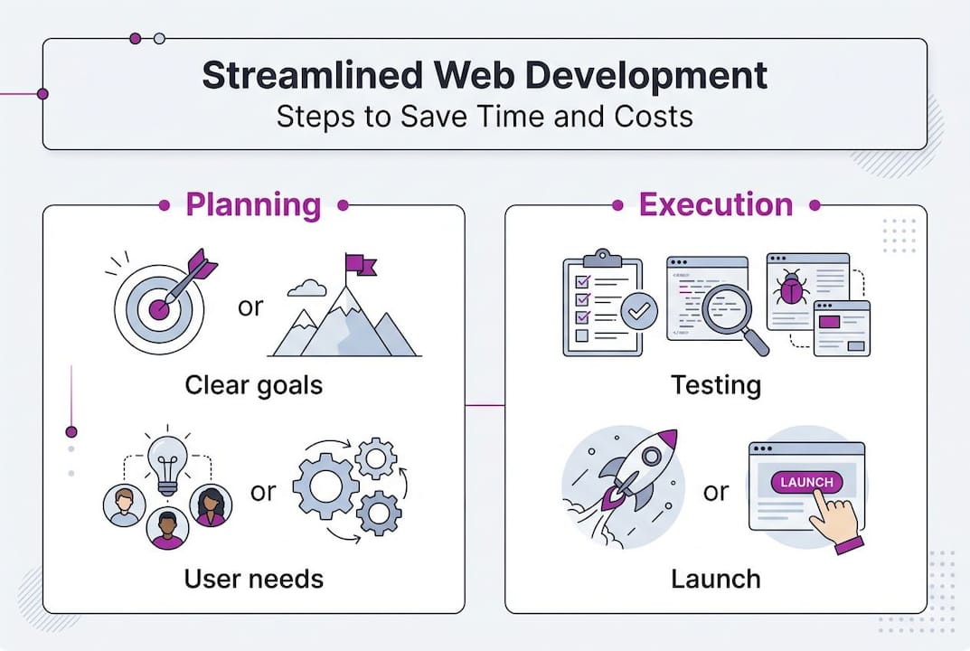 Infographic showing streamlined web development steps
