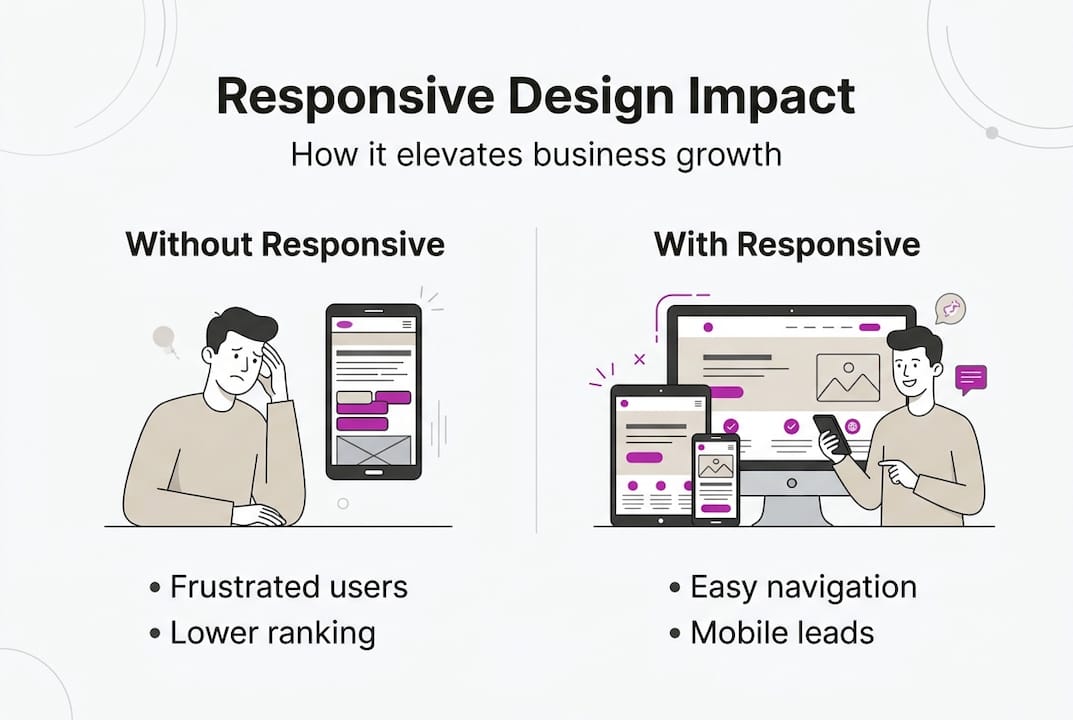 Infographic contrasts responsive and non-responsive sites