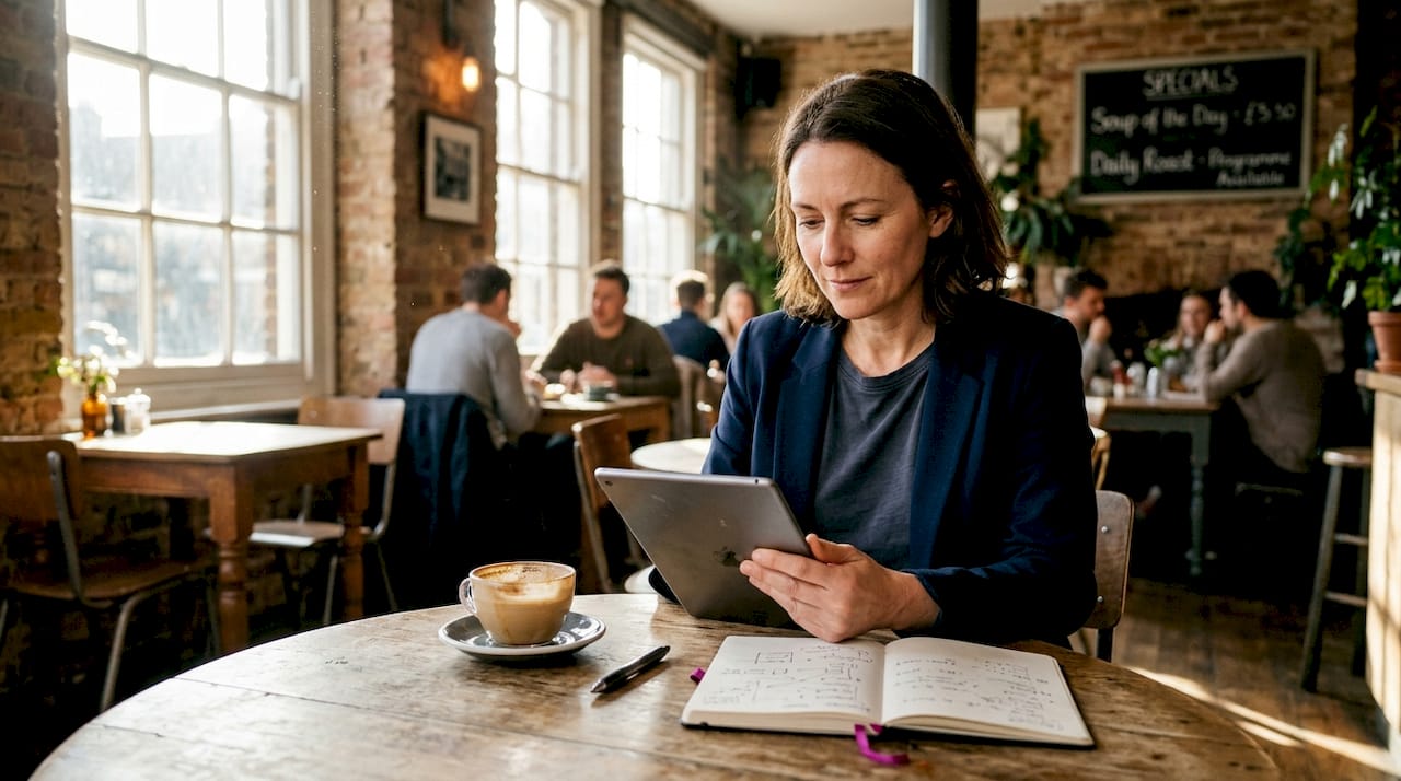 Client reviewing developer portfolio on tablet