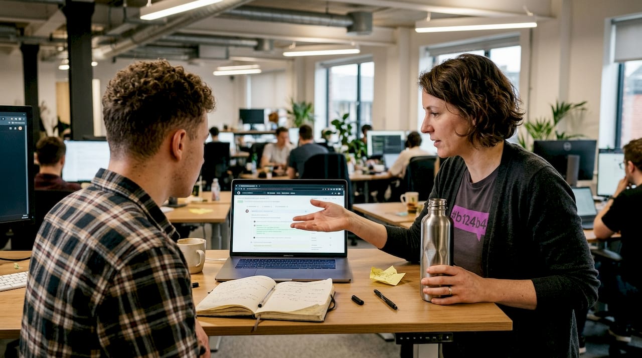 Team lead giving feedback to developer