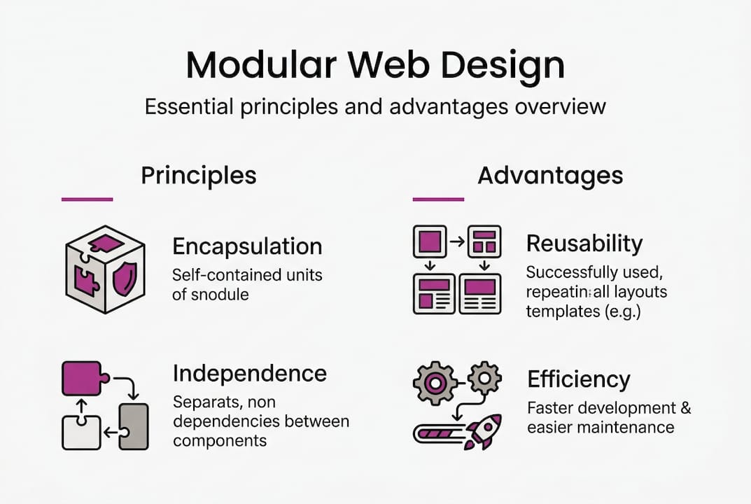 Infographic showing modular web design principles and advantages