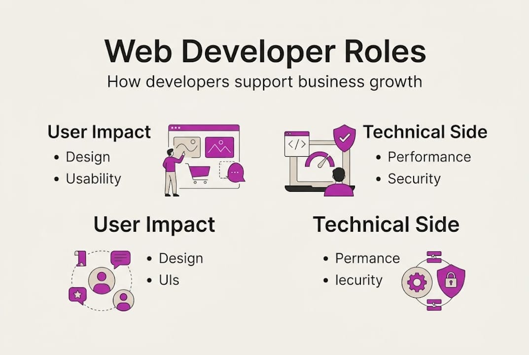 Infographic showing web developer roles and impact