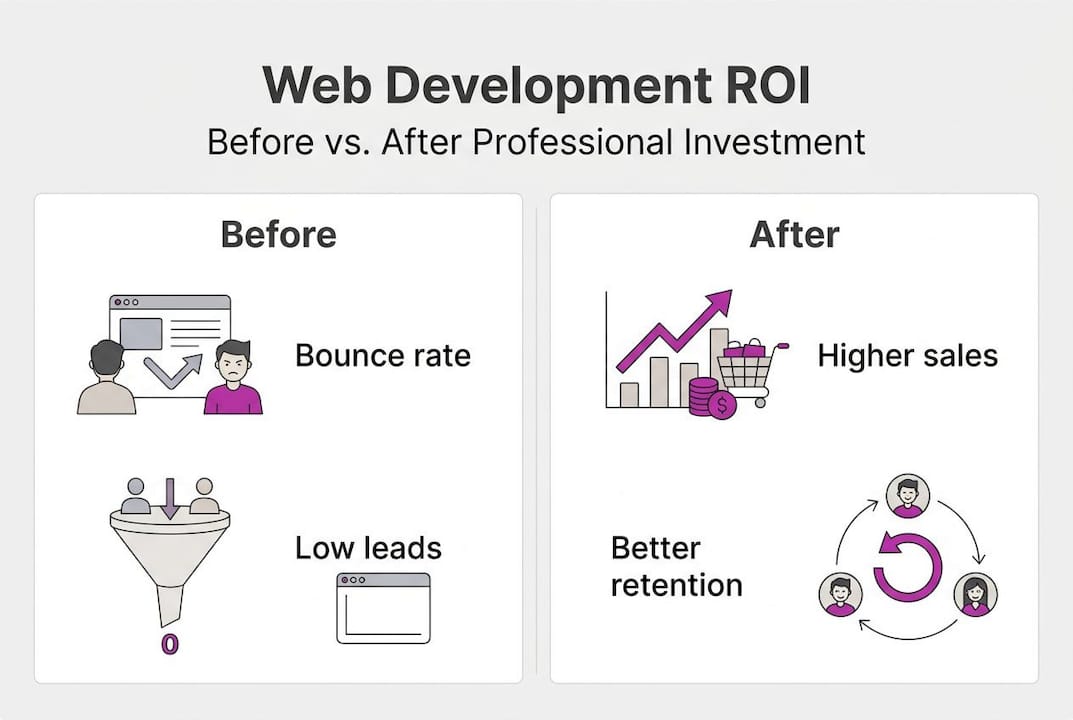Infographic comparing web ROI before and after