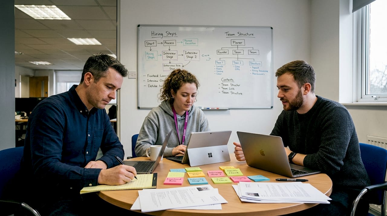 Startup team discusses early hiring order