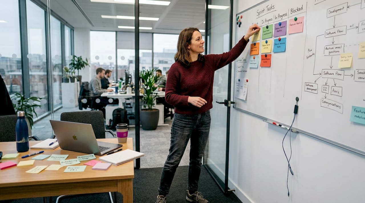 Developer working with agile project board