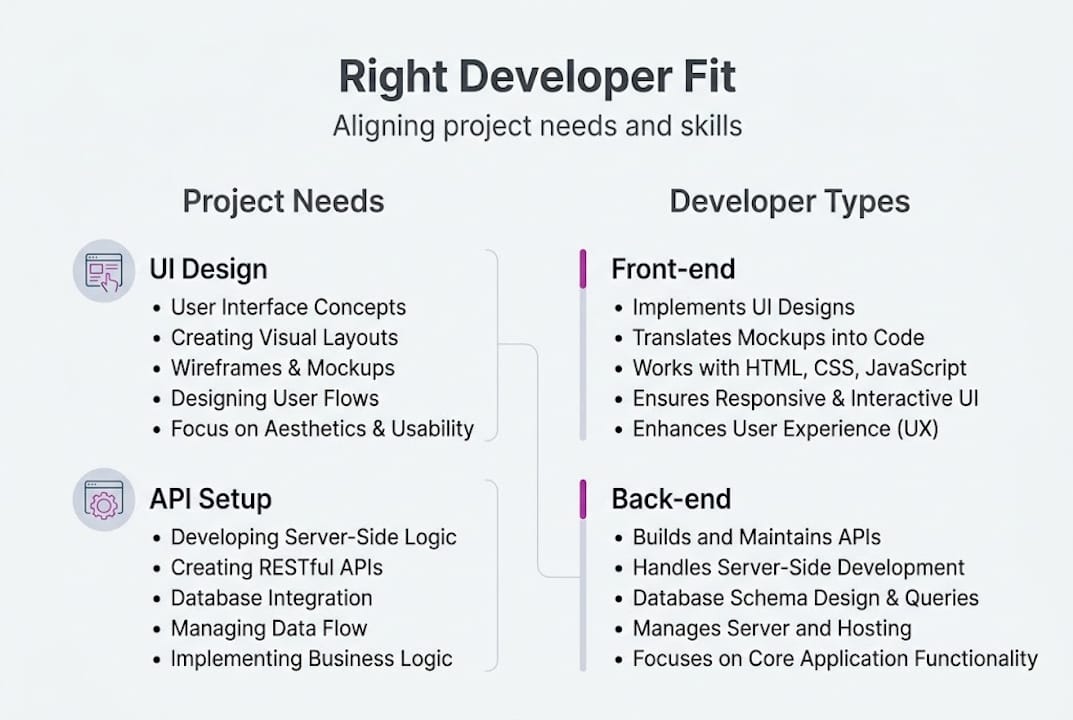 Infographic matching project needs and developer types