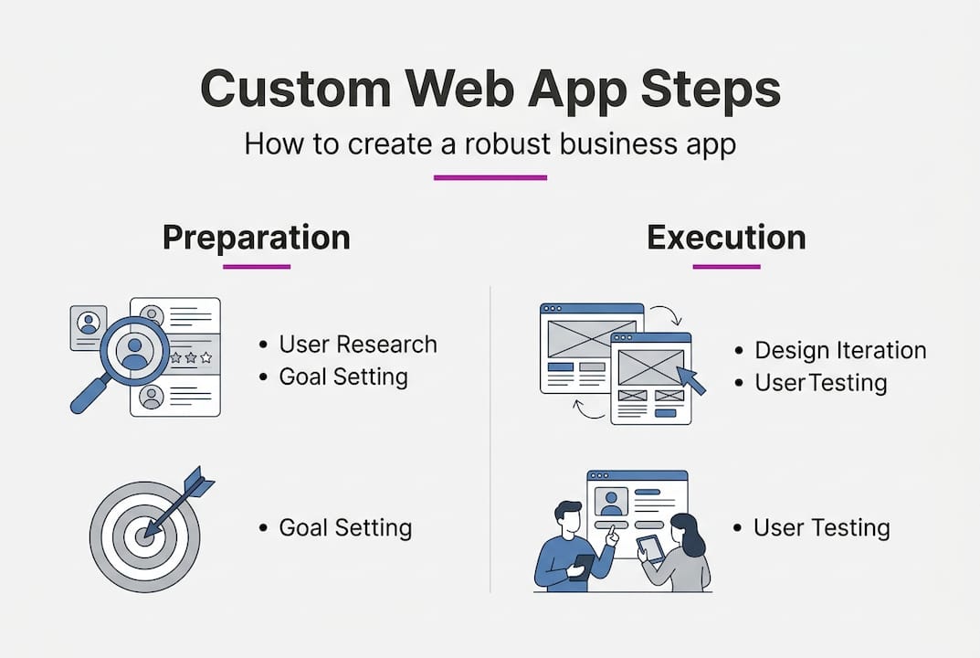 Infographic showing custom web app design steps