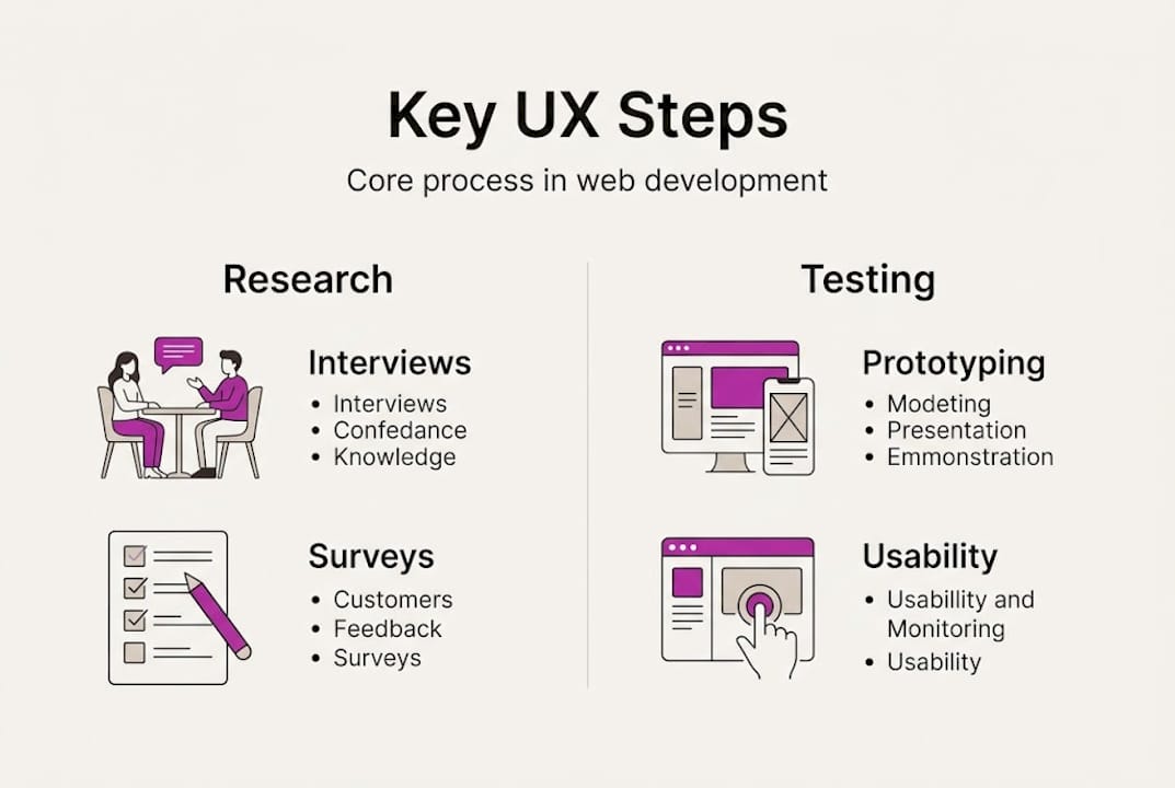 Infographic showing key UX steps and categories