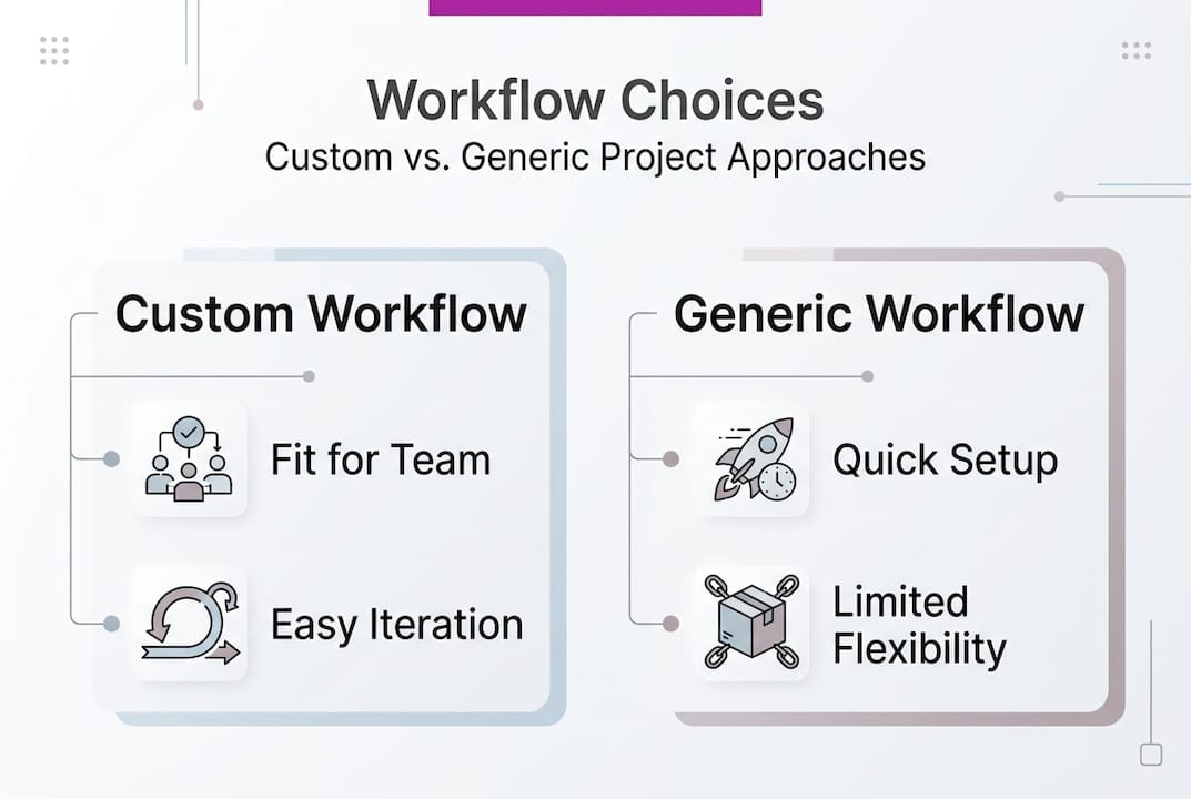 Infographic comparing custom and generic workflow features