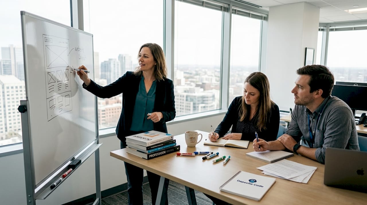 team consulting during website redesign planning session