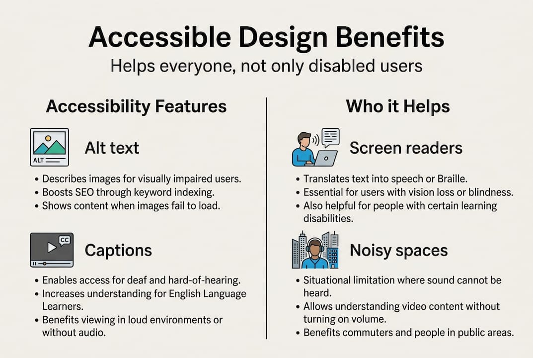 infographic showing accessible features and beneficiaries