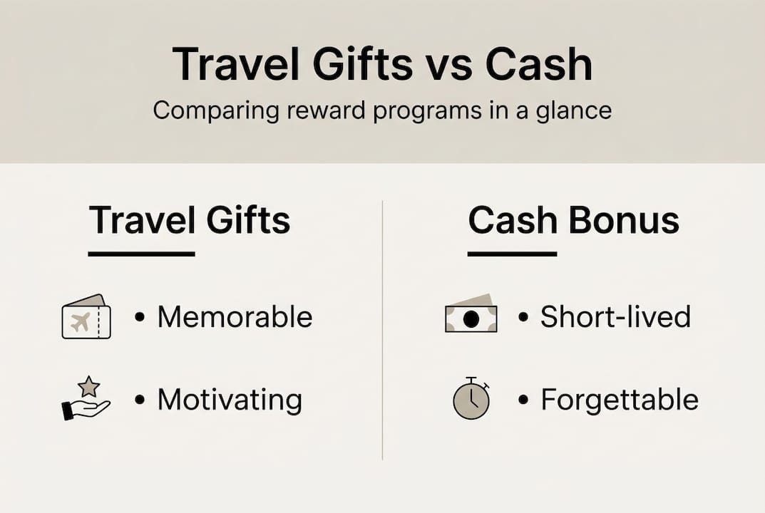 bulk order travel gifts: the ultimate guide for rewards 4 infographic comparing travel gifts and cash rewards