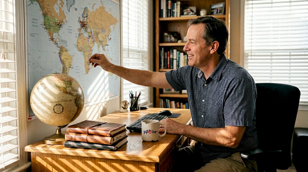 unique travel gift ideas for lasting memories: 2026 3 man adding travel pin to personalized map