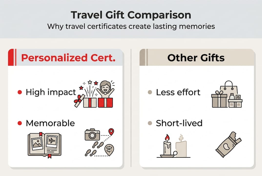 what is a personalized travel certificate? the ultimate gift guide 4 infographic comparing travel gift types