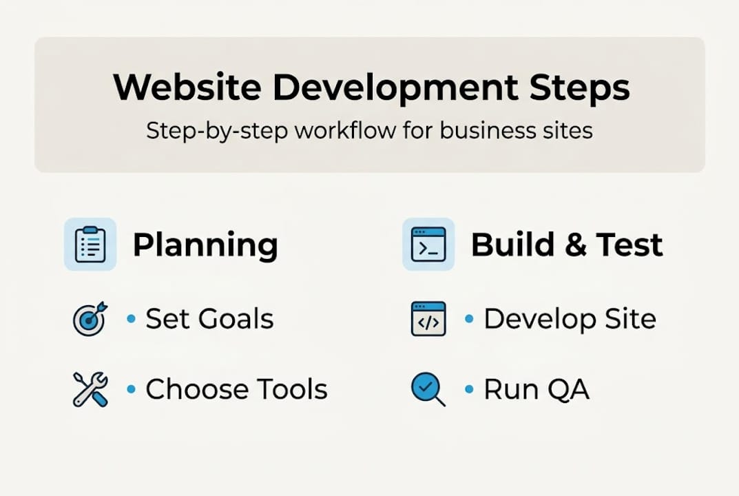 step-by-step web development: build a winning business website 4 infographic of web development steps and workflow