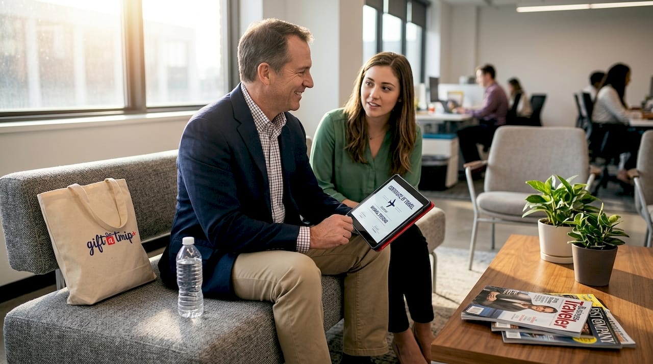 travel certificates explained: flexible gift solutions 4 coworkers discuss travel certificate in office