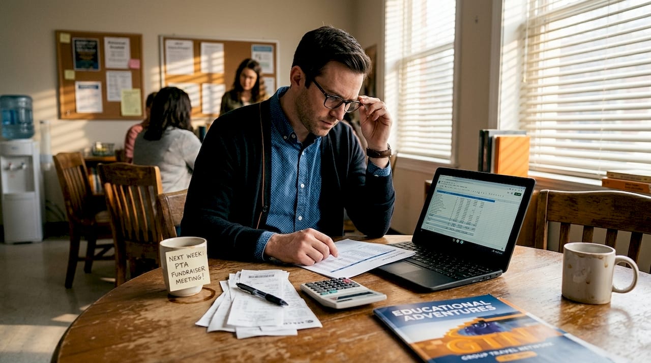 teacher cross-checking school trip expenses