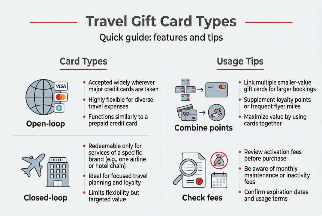 travel gift cards explained: effortless gifting in 2026 4 infographic comparing travel card types and tips