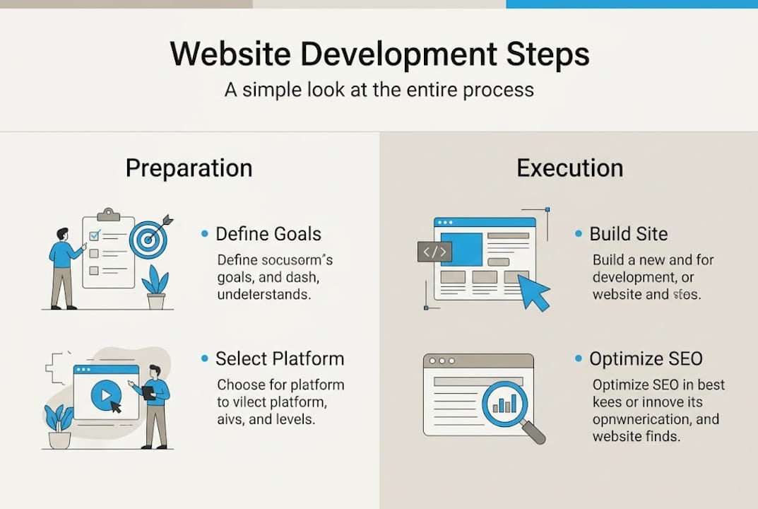 website development guide: build, redesign & optimize 3 infographic of website development process steps