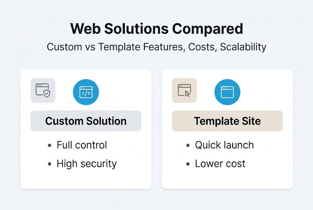 infographic comparing custom and template web solutions